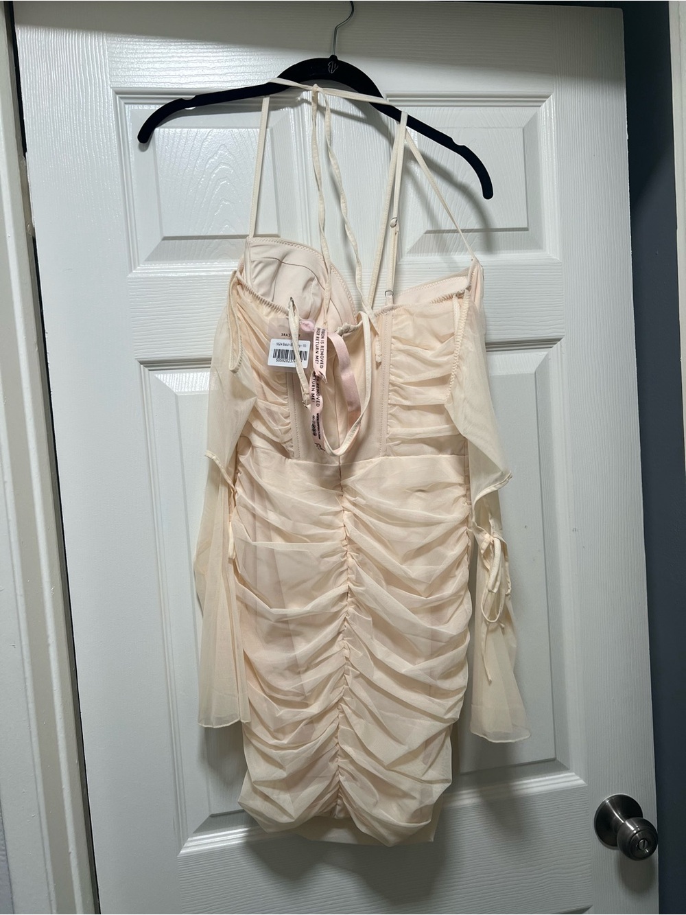 Oh Polly Cream Ruched Mini Dress - Picture 3 of 6